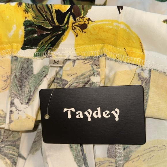 Taydey Fashion Sz M elastic waist pleated lemons print full skirt new - Picture 5 of 9
